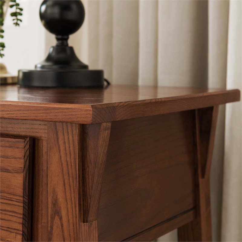 Bowery Hill Solid Ash Russet Nightstand Rectangular Lower Display Shelf 28