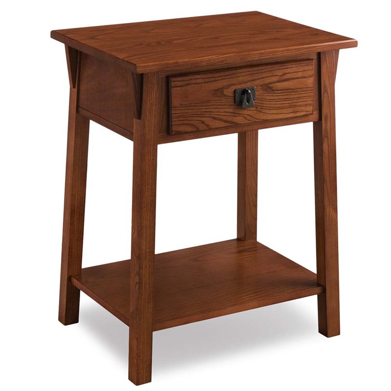 Bowery Hill Solid Ash Russet Nightstand Rectangular Lower Display Shelf 28
