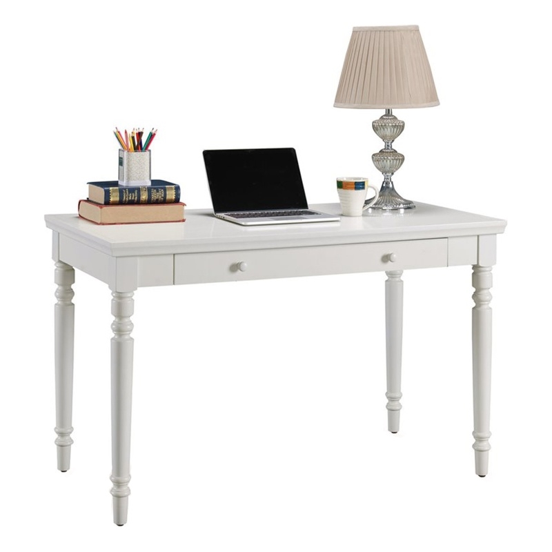 Bowery Hill Solid Wood White Writing Desk Rectangular Drop Down Drawer 48