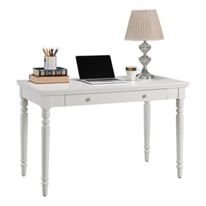 Bowery Hill Solid Wood White Writing Desk Rectangular Drop Down Drawer 48&quot Unassembled
