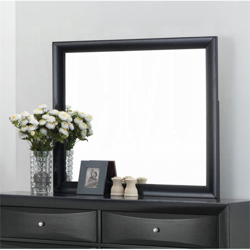 Bowery Hill Contemporary Rectangular Wood Frame Bedroom Mirror in Black