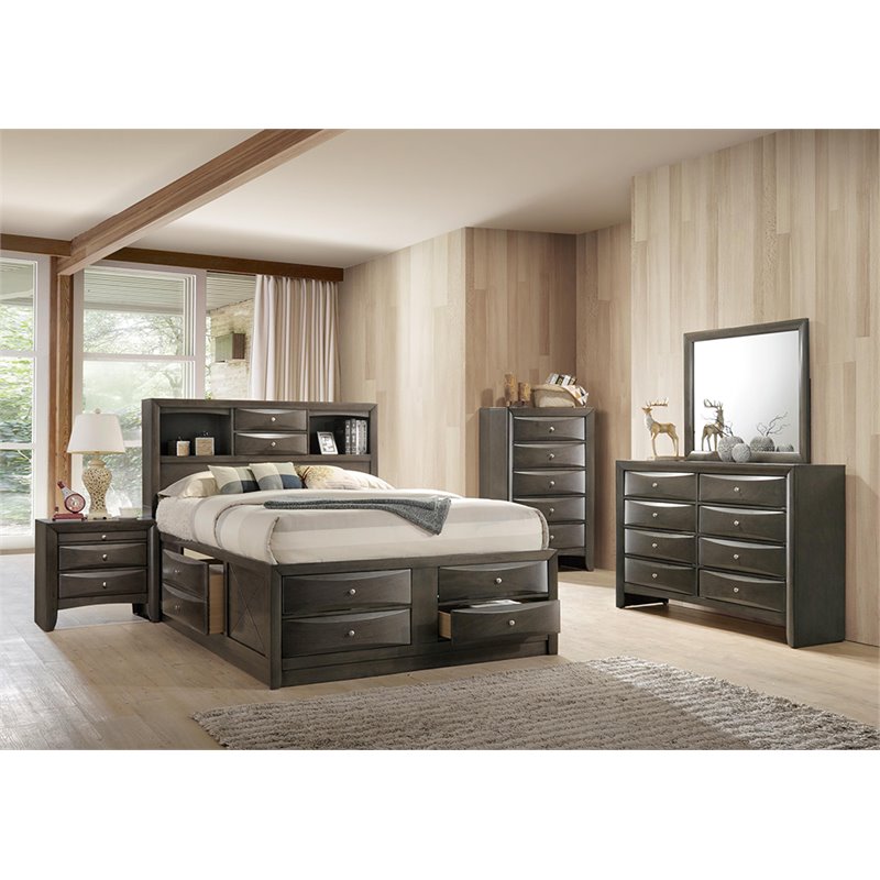 Bowery Hill Rubber Wood Gray Oak Bed Queen Storage 63