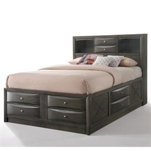 Bowery Hill Rubber Wood Gray Oak Bed Queen Storage 63&quot x 91&quot Unassembled