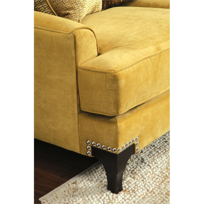 Bowery Hill Traditional Velvet Upholstered Sofa with Wood Frame in Gold