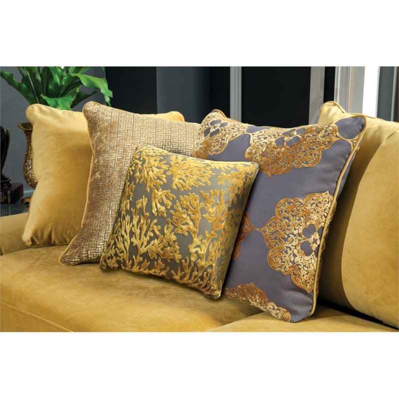 Bowery Hill Traditional Velvet Upholstered Sofa with Wood Frame in Gold