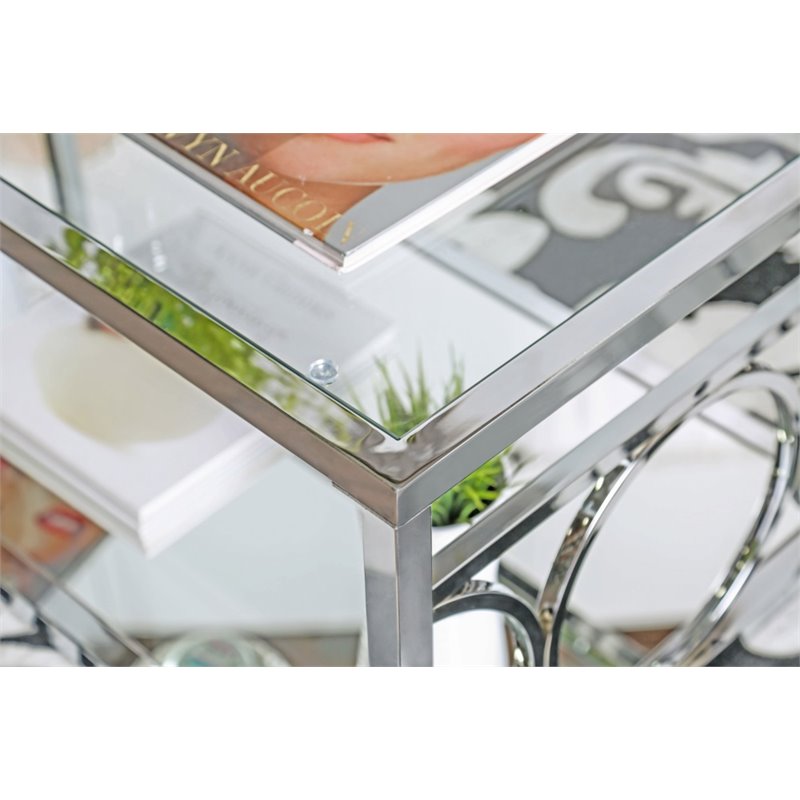 Bowery Hill Glass Coffee Table in Chrome Finish