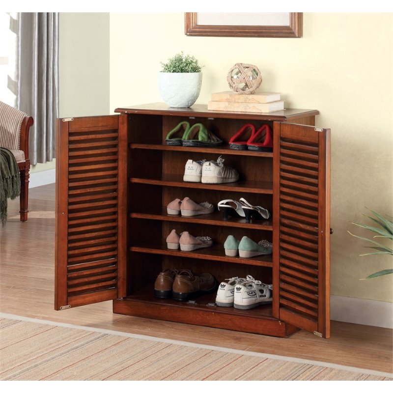 Bowery Hill Solid Wood Oak Shoe Cabinet Rectangular Adjustable 34.5