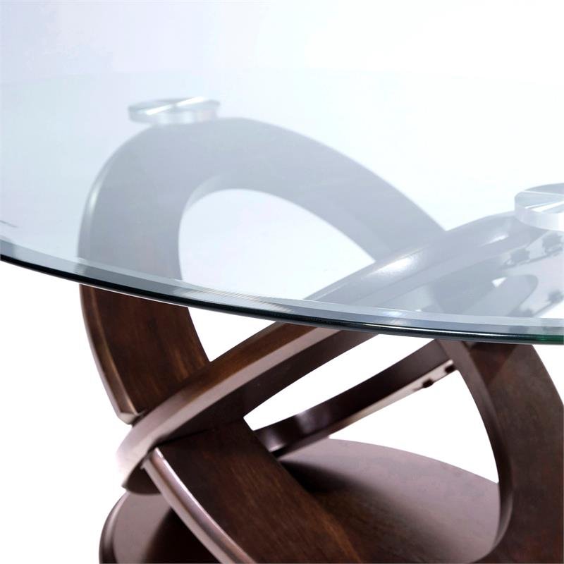 Bowery Hill Glass Top Coffee Table in Dark Walnut