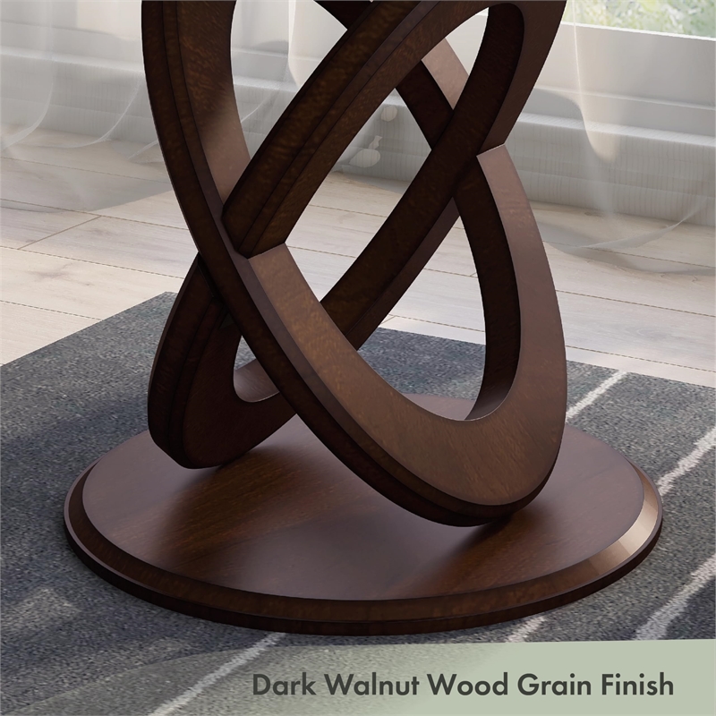 Bowery Hill Glass and Wood Walnut End Table Round Contemporary 22.25