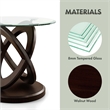 Bowery Hill Glass and Wood Walnut End Table Round Contemporary 22.25