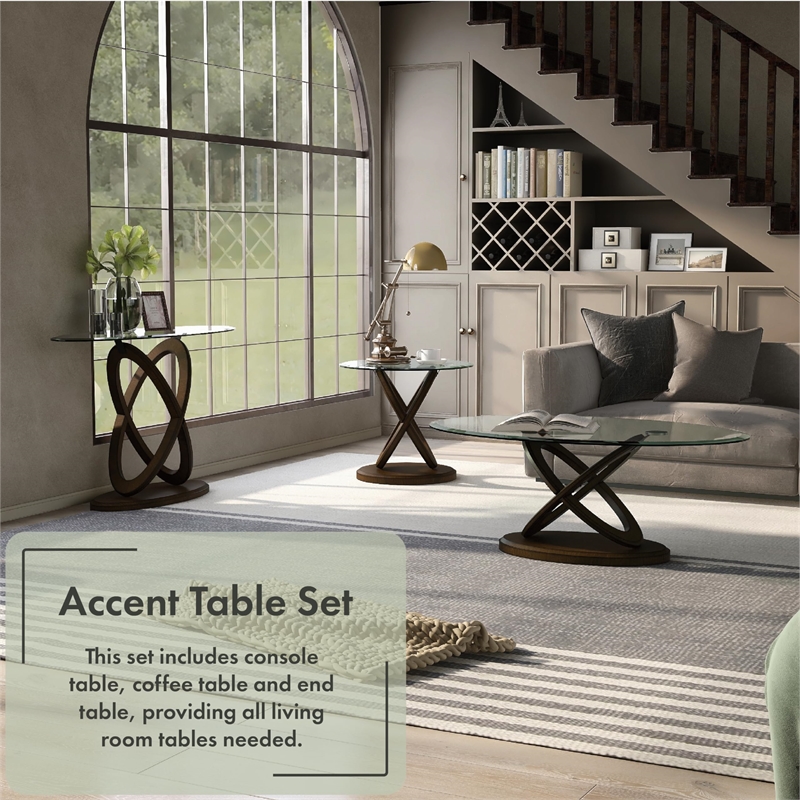 Bowery Hill Glass and Wood Walnut End Table Round Contemporary 22.25