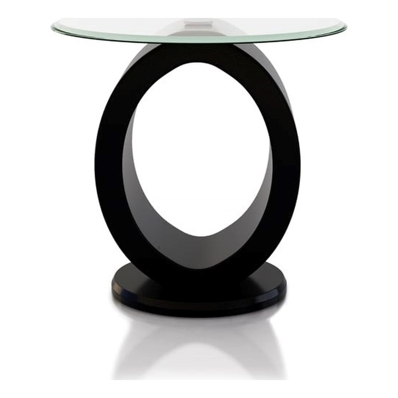 Bowery Hill Glass Wood Black End Table Round Contemporary 21.88