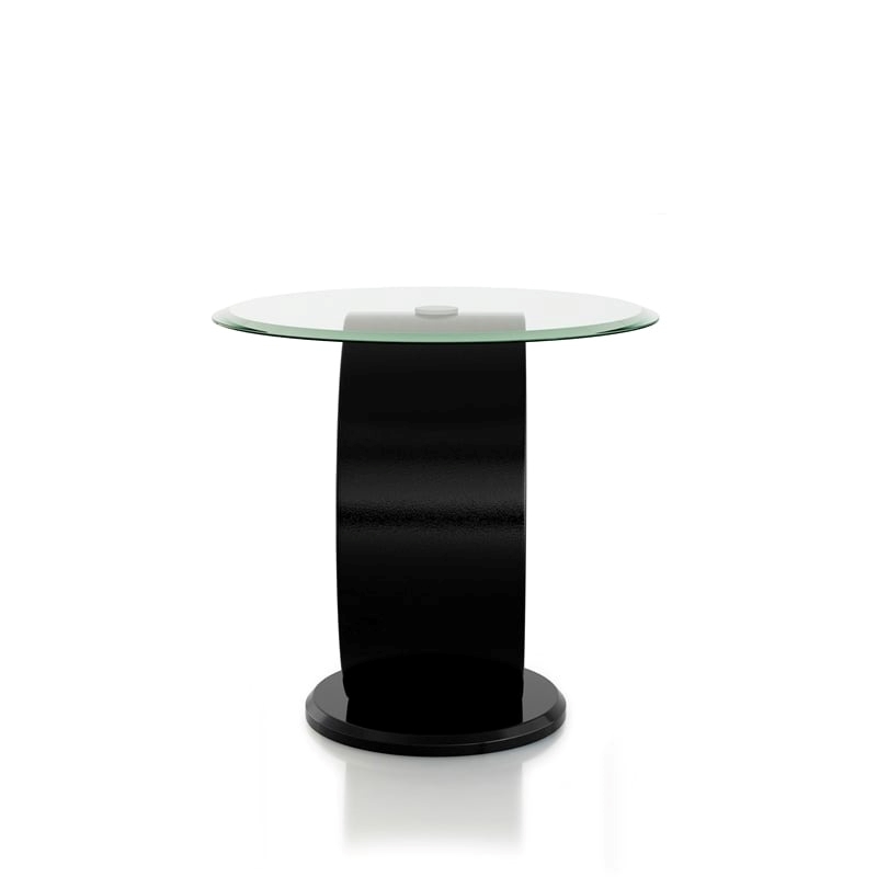 Bowery Hill Glass Wood Black End Table Round Contemporary 21.88