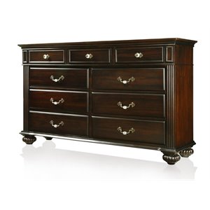 Bowery Hill Solid Wood Dark Walnut Horizontal Dresser Rectangular 64&quotW Unassembled
