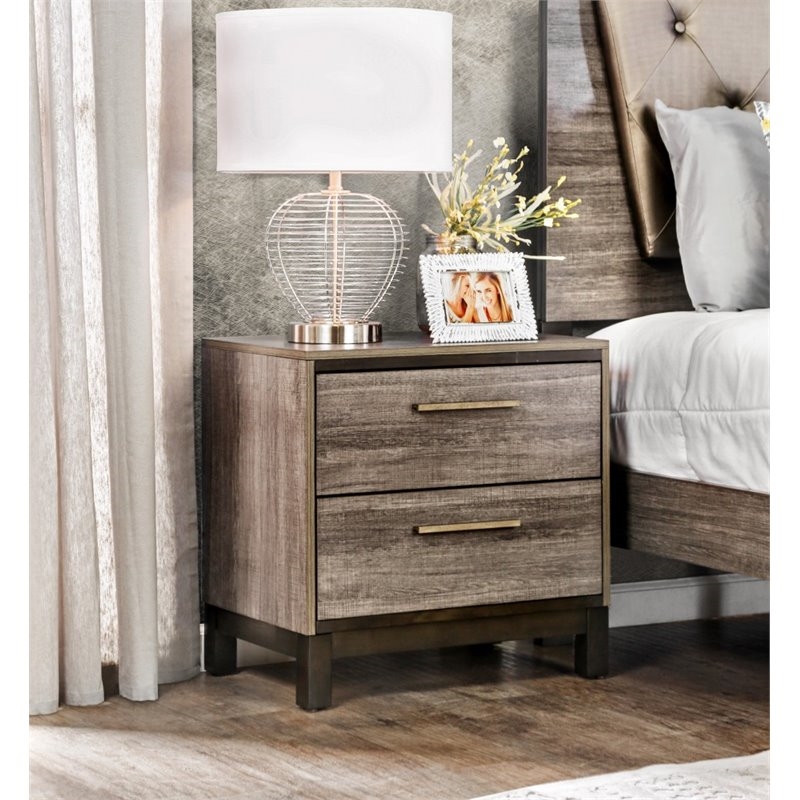 Bowery Hill 2 Drawers Contemporary Wood Nightstand in Antique Gray
