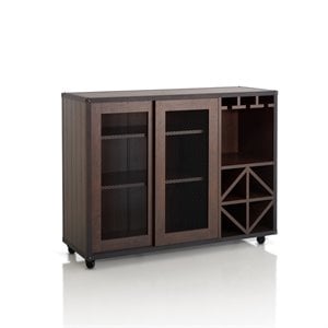 Bowery Hill Wine Rack Buffet with Casters in Walnut