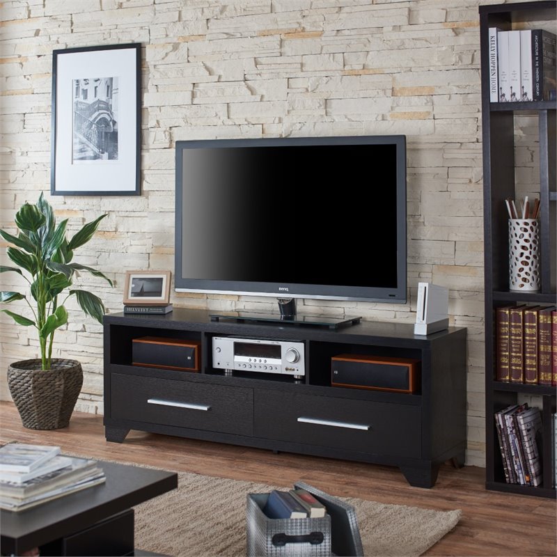 Bowery Hill Wood Black TV Stand Rectangular 60