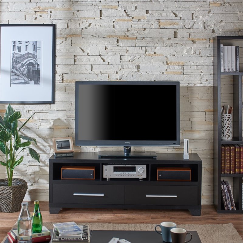 Bowery Hill Wood Black TV Stand Rectangular 60