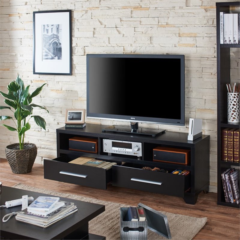 Bowery Hill Wood Black TV Stand Rectangular 60