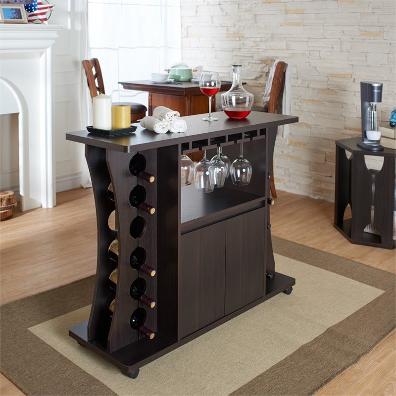 Bowery Hill Wine Rack with Casters in Espresso