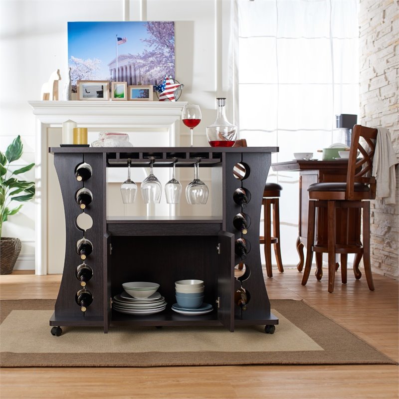 Bowery Hill Wine Rack with Casters in Espresso