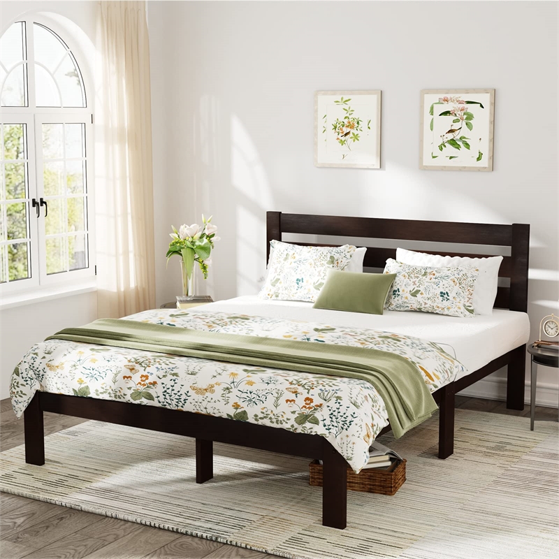 Bowery Hill Transitional Wood Queen Panel Bed in Espresso Brown