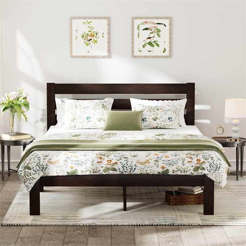 Bowery Hill Transitional Wood Queen Panel Bed in Espresso Brown