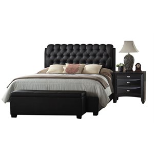 Bowery Hill Button Tufted King Bed in Black