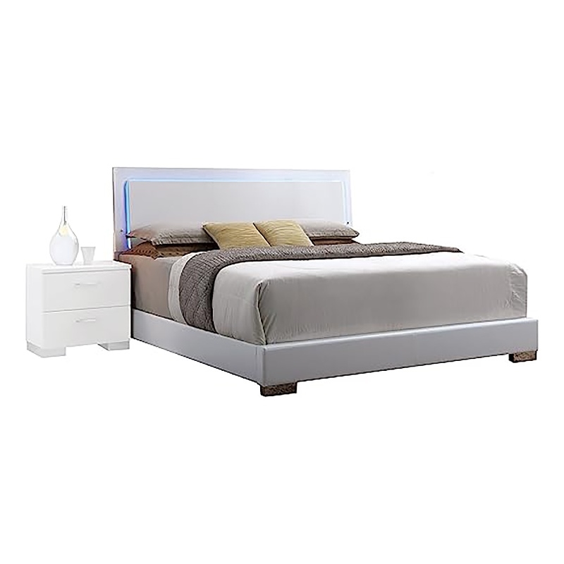 Bowery Hill Modern Wood/Metal Queen Panel Bed with LED in White