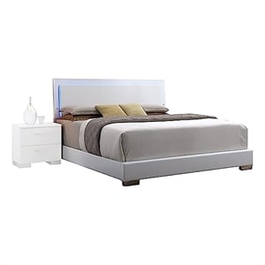 Bowery Hill Modern Wood/Metal Queen Panel Bed with LED in White