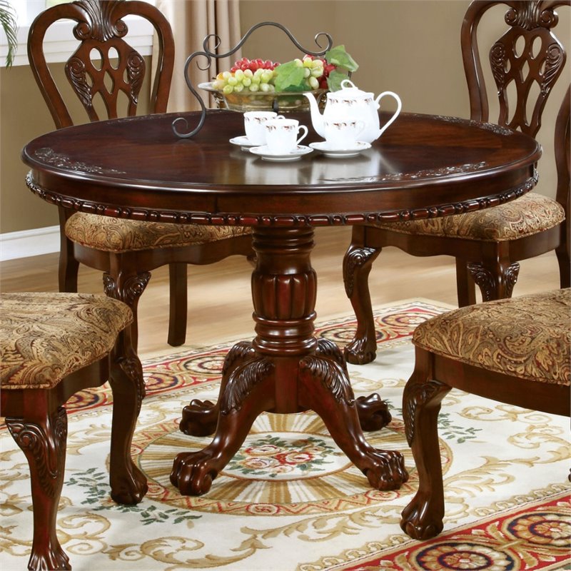 Bowery Hill Solid Wood Brown Cherry Dining Table Round 47.5