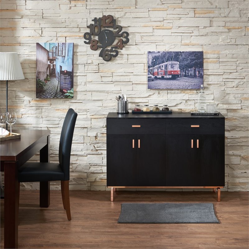 Bowery Hill MDF Black Buffet Table Rectangular 47.3
