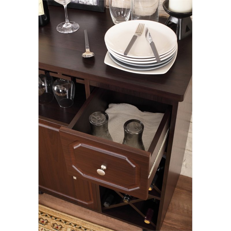 Bowery Hill Engineered Wood Multi-Storage Mobile Wine Bar Cabinet in Espresso