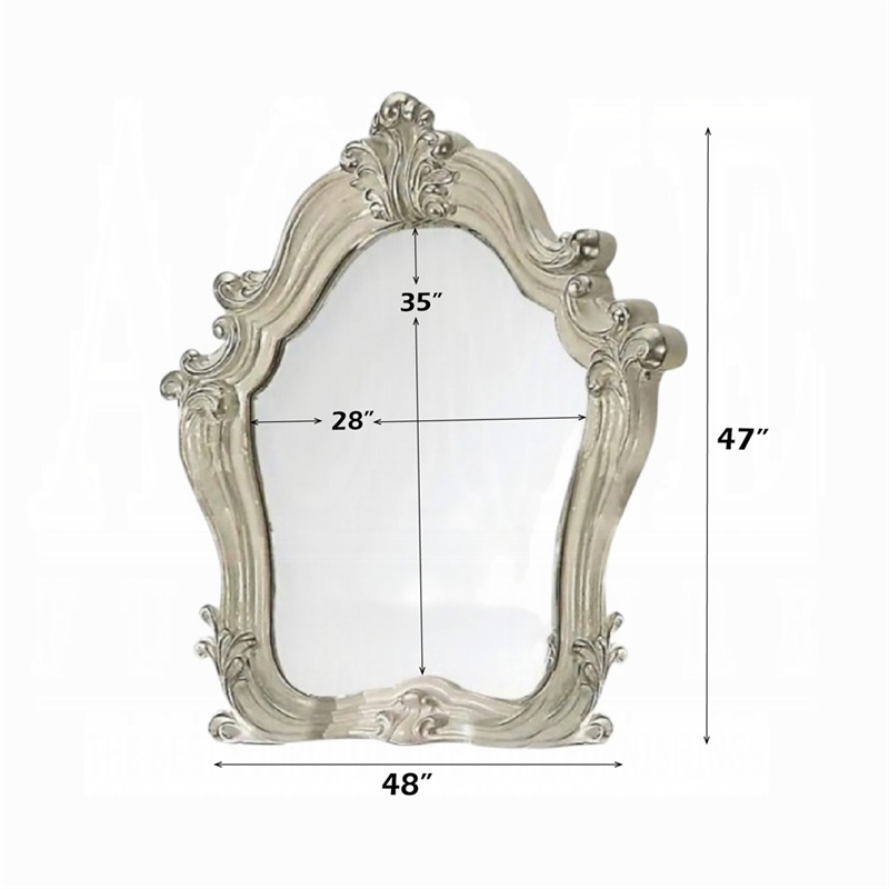 Bowery Hill Arched Top Wood Frame Bedroom Mirror in Bone White