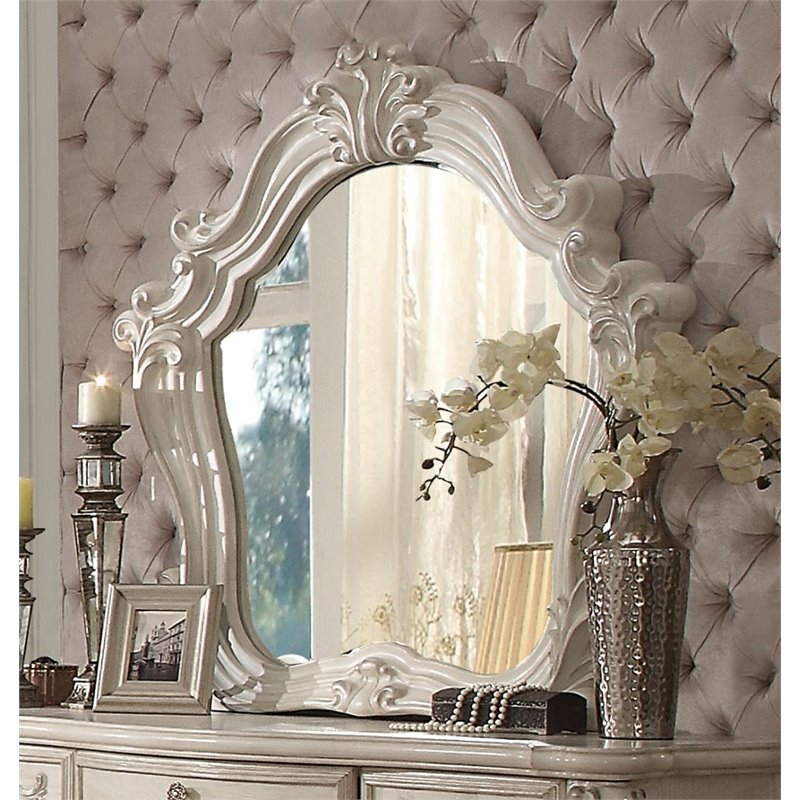 Bowery Hill Arched Top Wood Frame Bedroom Mirror in Bone White