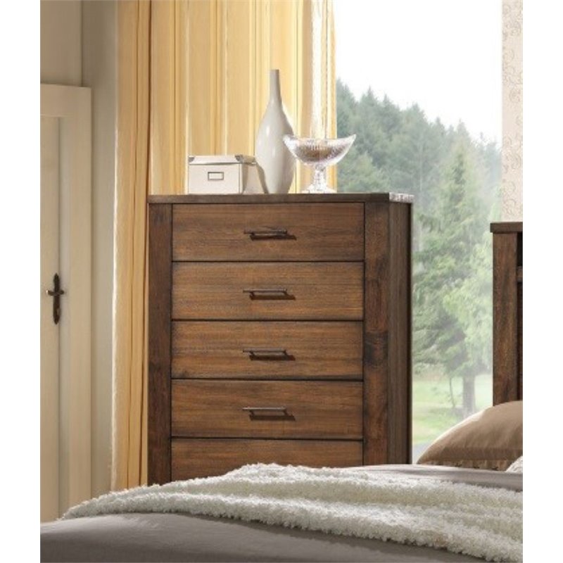 Bowery Hill Rubber Wood Oak 5-Drawer Chest 48.27