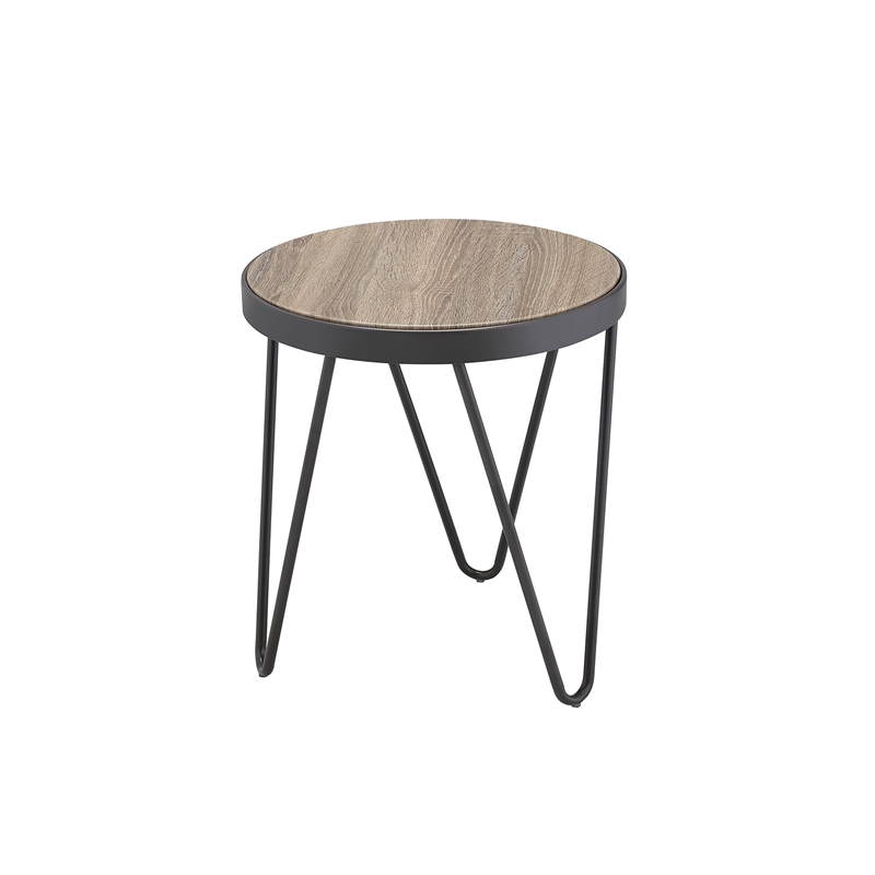 Bowery Hill Contemporary Metal End Table in Weathered Gray Oak