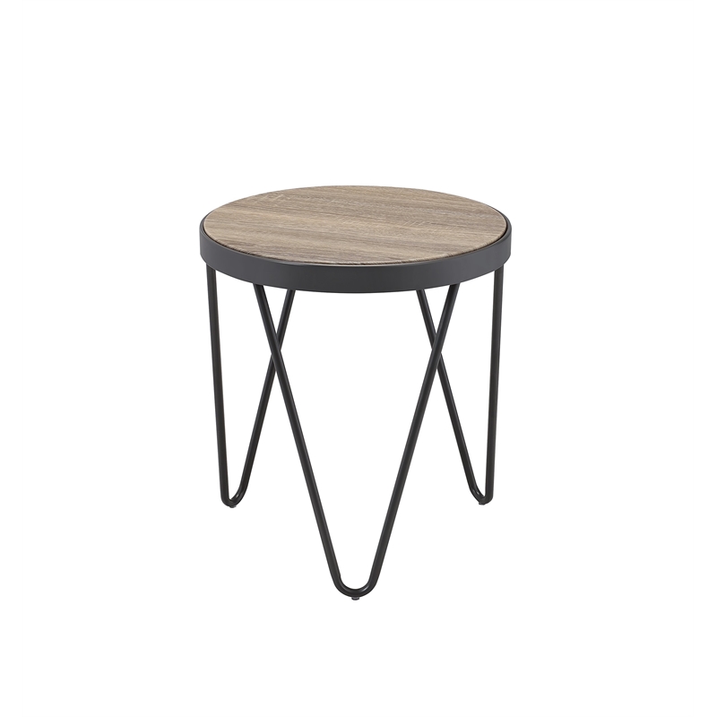 Bowery Hill Contemporary Metal End Table in Weathered Gray Oak