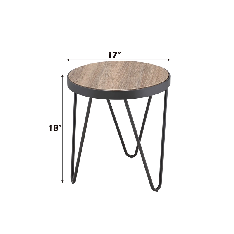 Bowery Hill Contemporary Metal End Table in Weathered Gray Oak