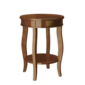 Bowery Hill Walnut Wood End Table Round With Shelf 24&quot