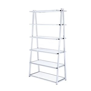 Bowery Hill Metal White Bookcase Rectangular Leaning 71&quot Unassembled