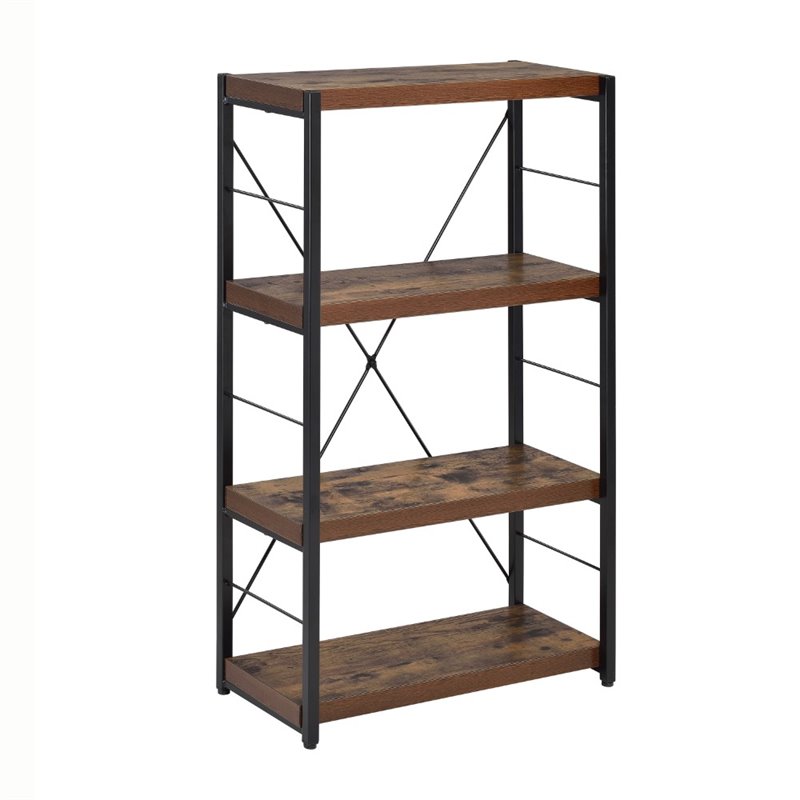Bowery Hill 4 Shelf Bookcase in Weathered Oak