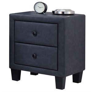 Bowery Hill 2 Drawer Faux Leather Nightstand in Gray