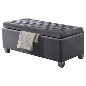 Bowery Hill Tufted Fabric Upholstered Bench with Storage in Gray