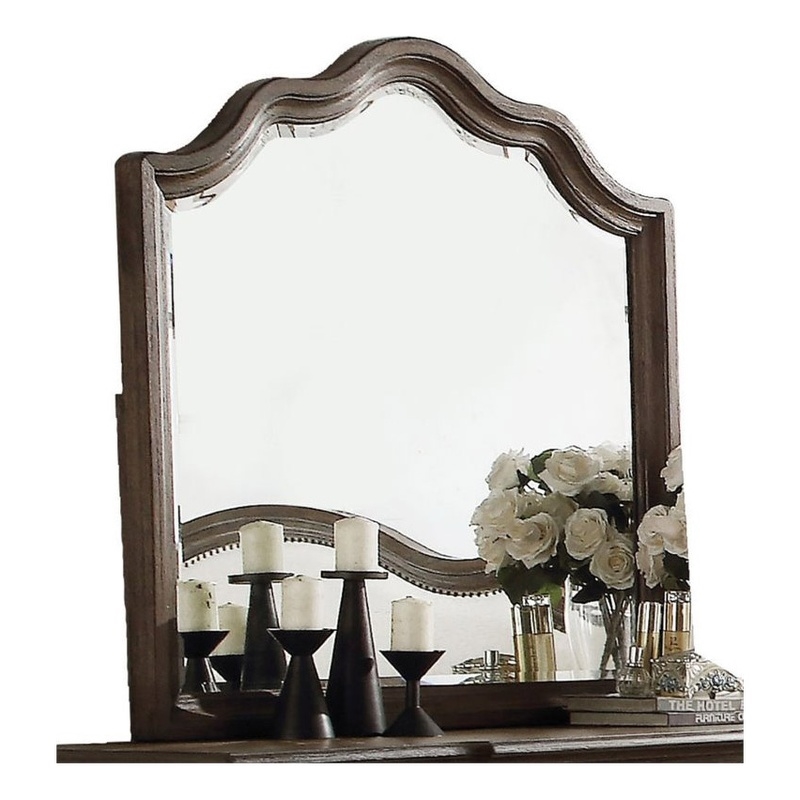 Bowery Hill Contemporary Wood Beveled Mirror in Weathered Oak/Gray