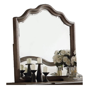 Bowery Hill Contemporary Wood Beveled Mirror in Weathered Oak/Gray