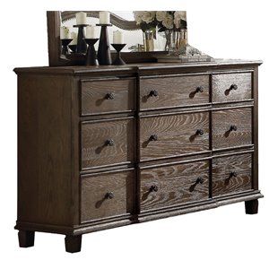 Bowery Hill 9 Drawer Dresser in Weathered Oak