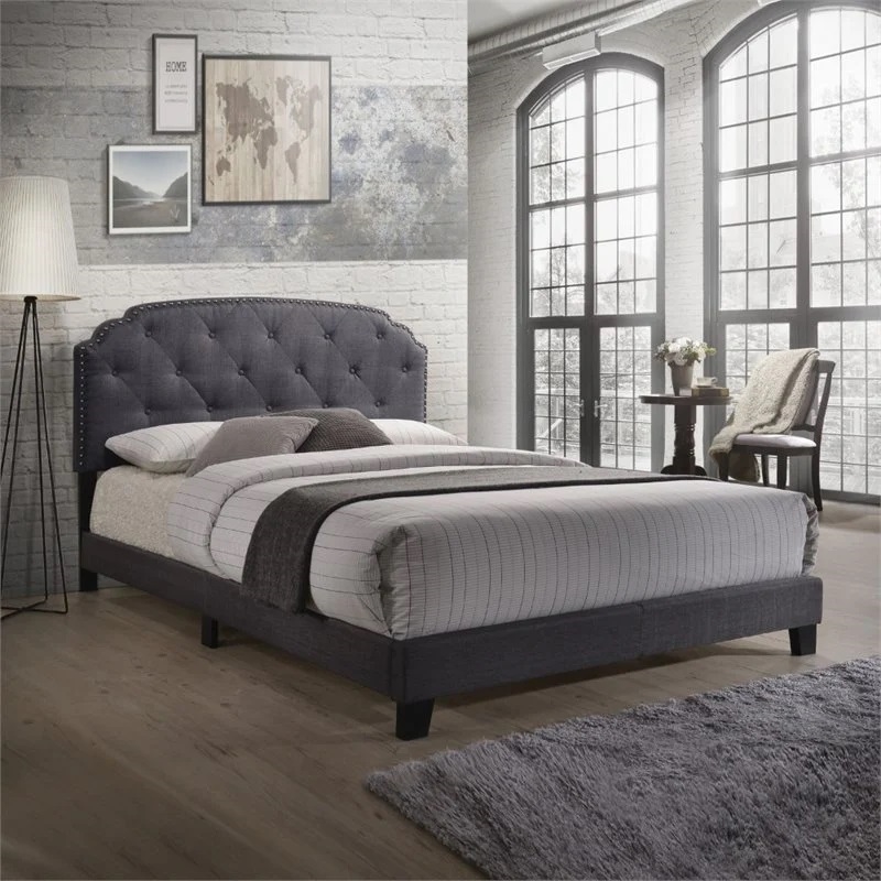 Bowery Hill Transitional Fabric Upholstered Queen Panel Bed in Gray