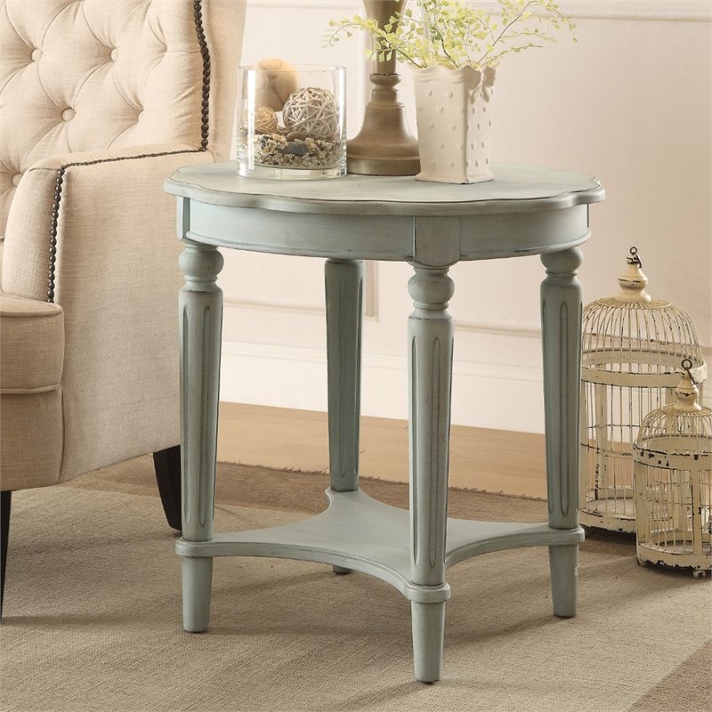 Bowery Hill Wood End Table with Bottom Shelf in Antique Green