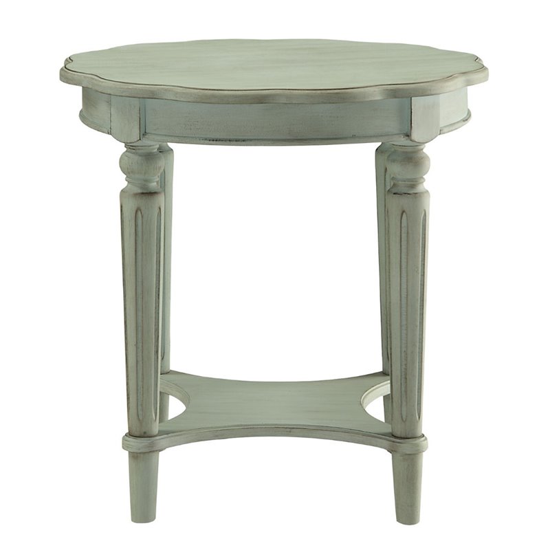 Bowery Hill Wood End Table with Bottom Shelf in Antique Green
